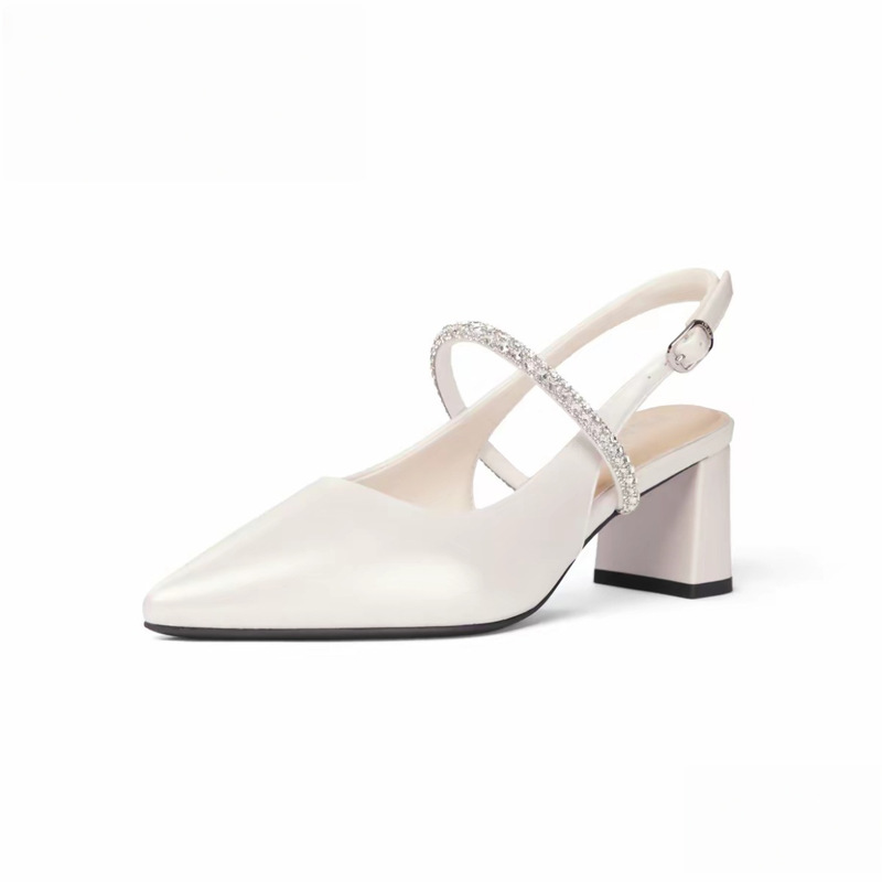 【Starry Sky】Dai Yao 3.5-5.5cm Upgraded Version Rhinestone Pointed Toe Mary Jane Protective Toe Cotton Thick Heel High Heels