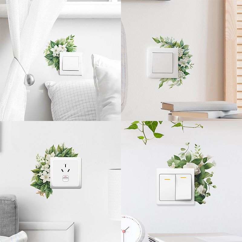 Van Gogh new foreign trade hot selling green plant flower switch stickers bedroom living room wall decoration wall stickers wholesale