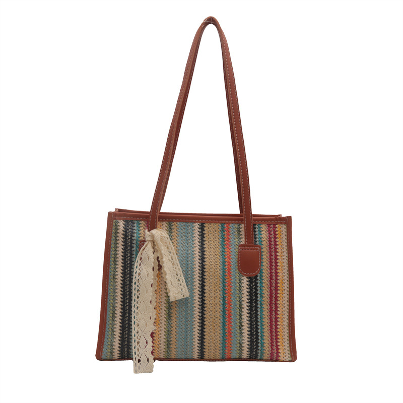 Bolsa de paja de verano arcoíris nueva moda para mujeres de viaje mochila de tejer vacaciones de playa bolsa de tote