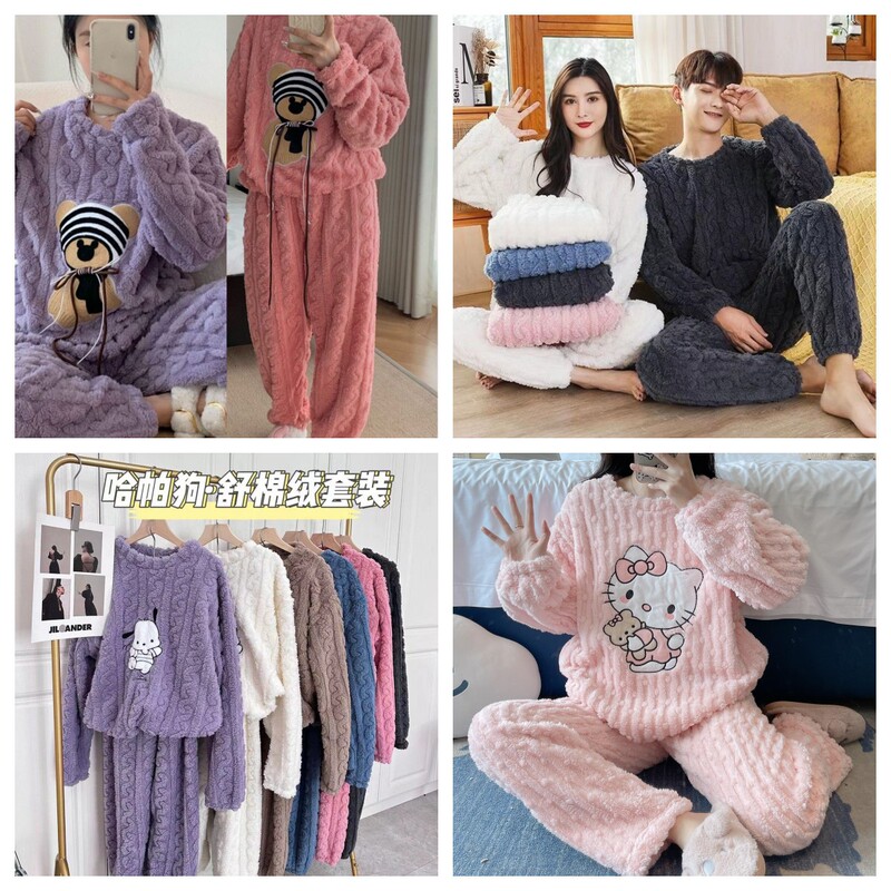 秋冬季珊瑚绒睡衣套装女加绒加厚家居服时尚可外穿法兰绒开衫睡袍|undefined
