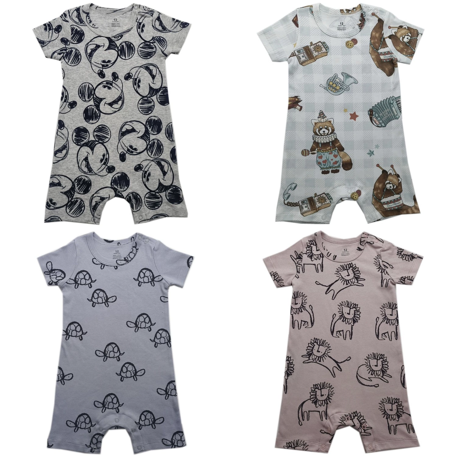 Foreign trade short crawl [double-sided cotton] baby animal floral floral shoulder open button one-piece short-sleeved crawl suit for men, women and infants