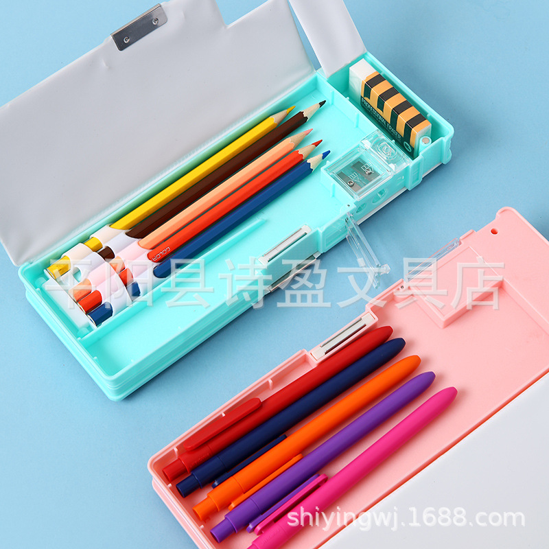 Niña Linda caja de papelería creativa estudiante de escuela primaria puerta doble multifuncional caja de lápiz de gran capacidad caja de lápiz niño regalo