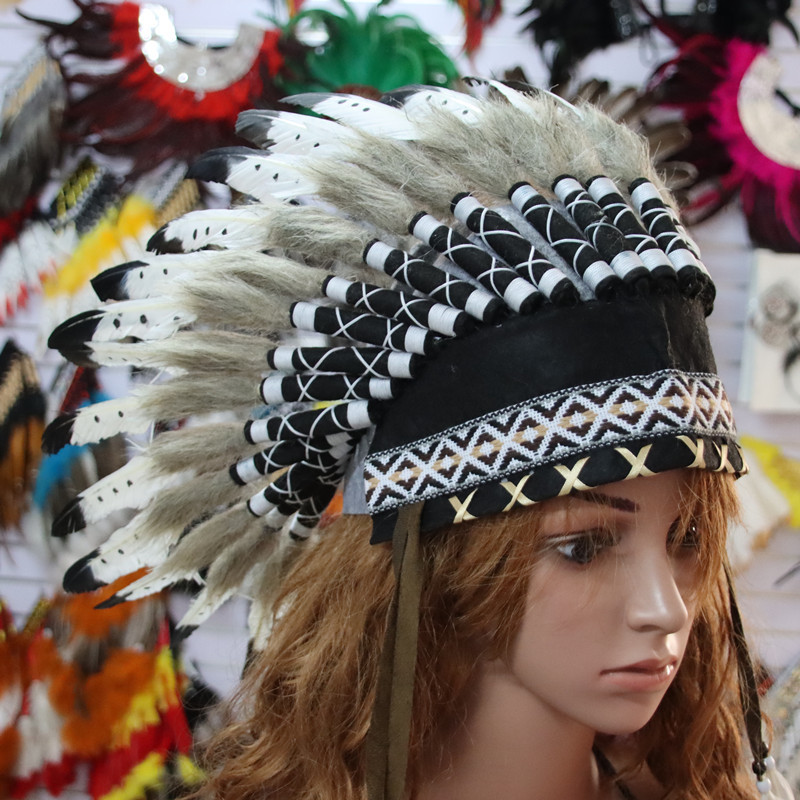 Estilo étnico estilo indio tribu salvaje pluma tocado bola pluma corona adulto danza