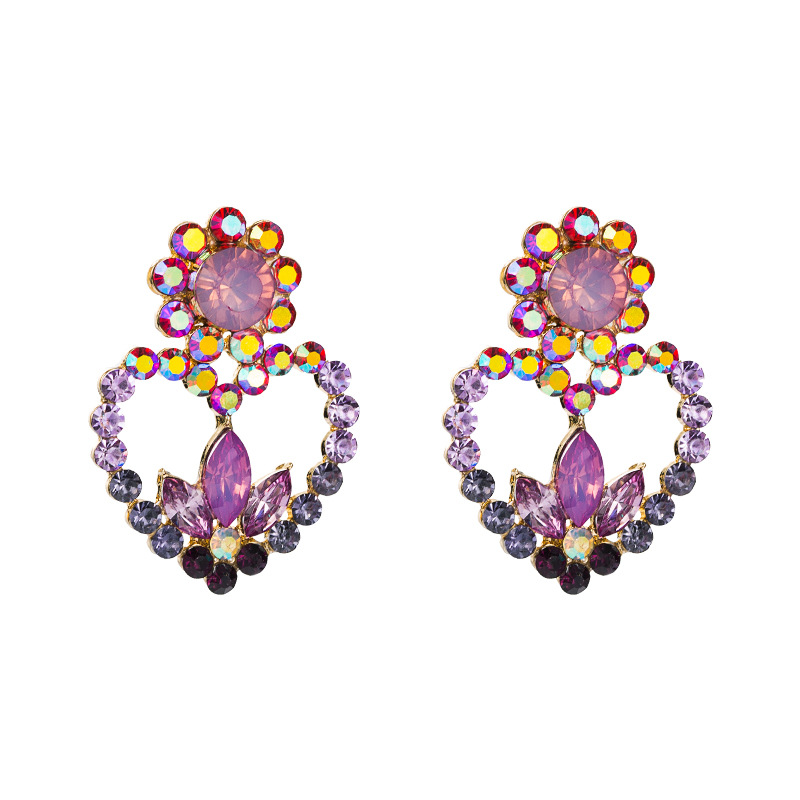 Hollow Heart-shaped Flower Alloy Diamond Earrings display picture 6
