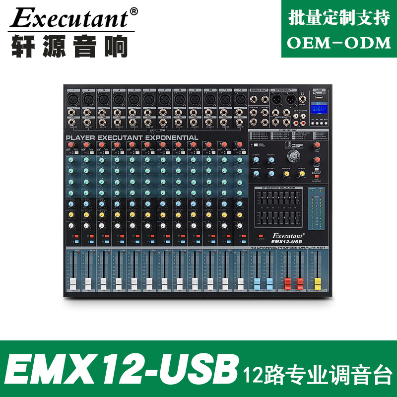 EMX12路专业调音台带USB混响效果双编组会议舞台演出调音台