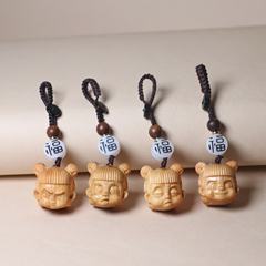 Yabai wood carving toothed Nezha the third prince pendant, Demon Child Comes Down mobile chain keychain Aobing backpack ornament for women