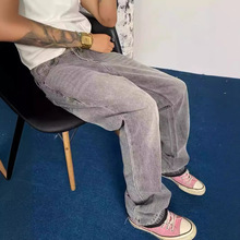 cleanfit507版型水洗脚口流苏微喇灰色牛仔裤复古高街vibe风男潮