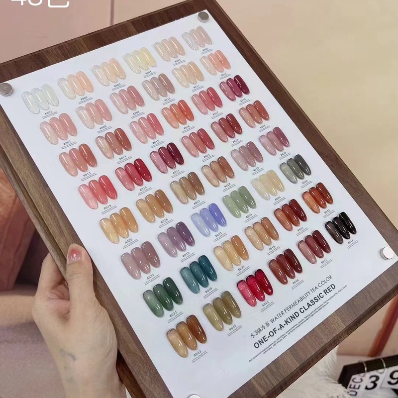 彩蔓妮48色夏日显白冰透水润冷茶甲油网红流行裸色玉脂胶套装