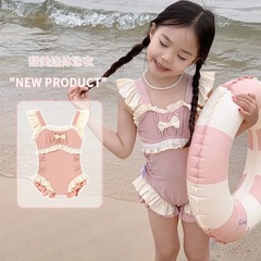 女童泳衣兒童速干比基尼連體泳裝2024新款網紅女孩衣服洋氣蝴蝶結