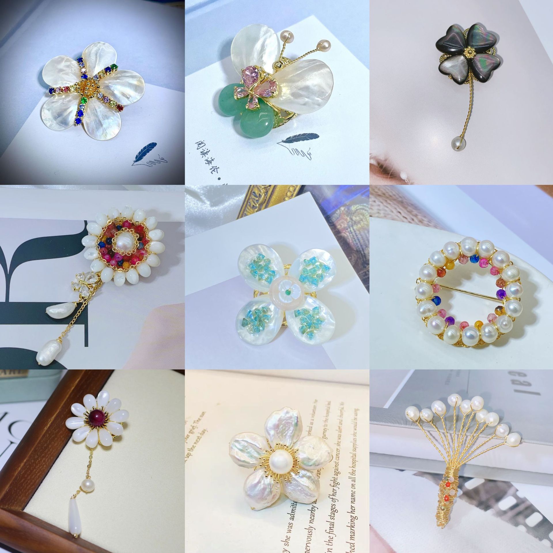 Natural Shell Natural Pearl Corsage Butterfly Diamond-encrusted Fragrant Style Flower Temperament High-grade Brooch Exquisite Pin Accessories