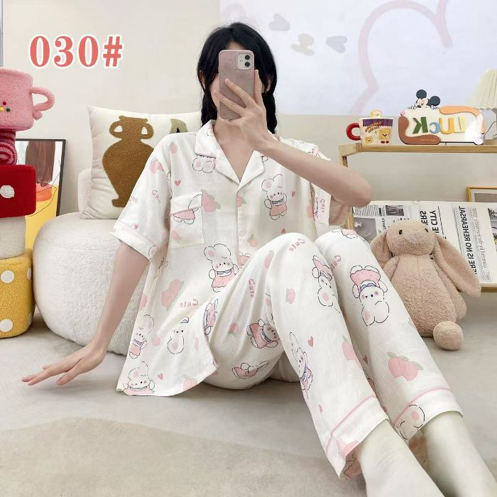 Estilo explosivo transfronterizo spot verano pantalones de manga corta cardigan solapa pijamas de dibujos animados lindo nube femenina algodón cómodo servicio a domicilio
