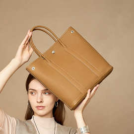 跨境高定头层牛皮花园包笔记本托特单肩高级感女大容量通勤手提包