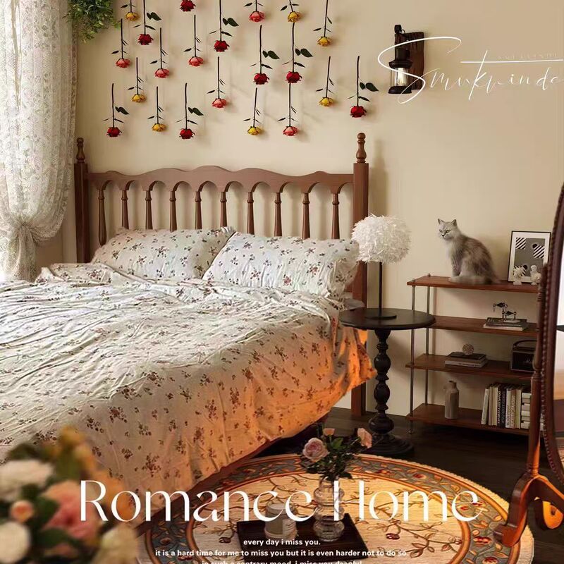 American Retro Solid Wood Bed Windsor French Mid-Century Style Modern Simple Double Bed Master Bedroom B&B Rental Room Wedding Bed