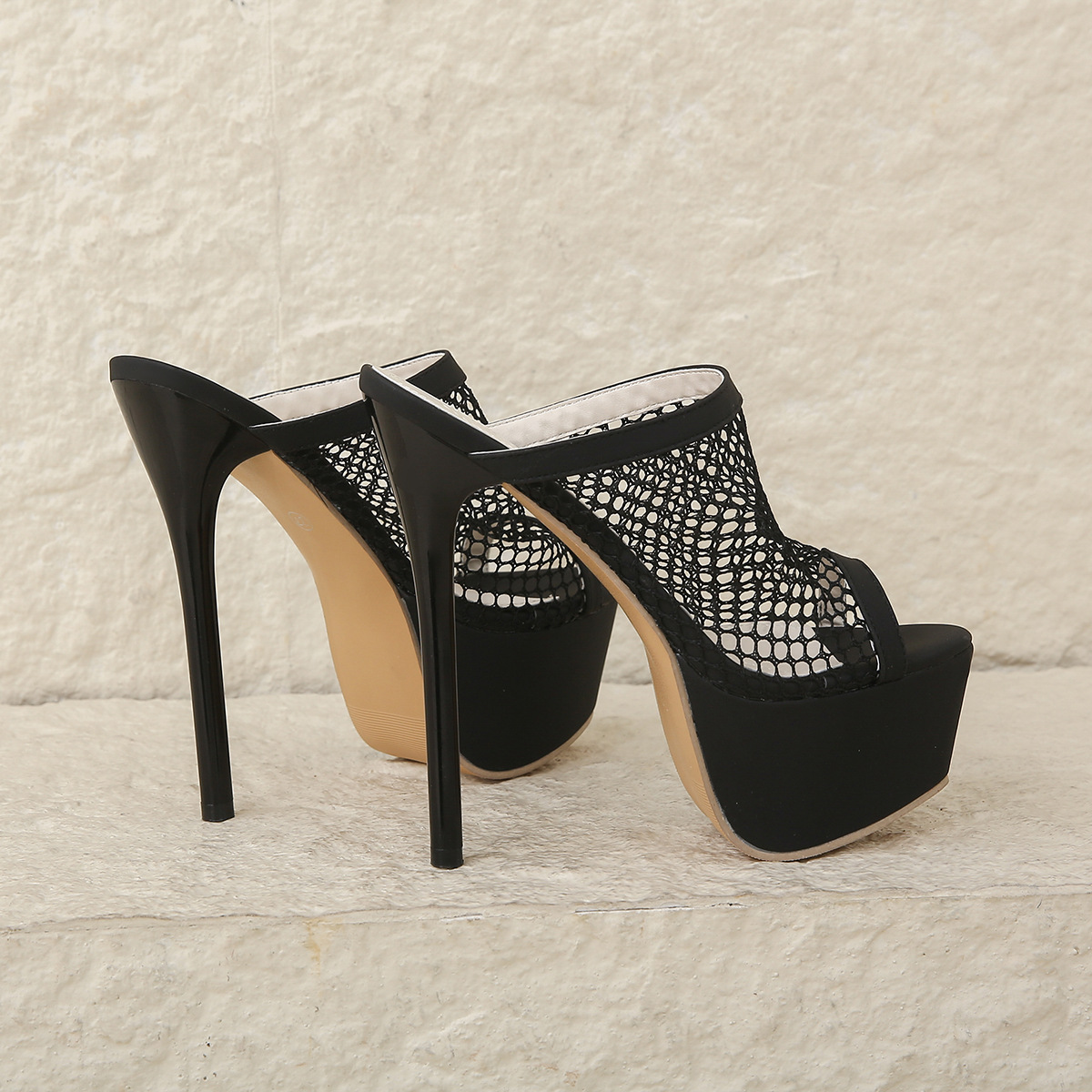 Große Größe sexy Mode-Stil ausgehöhlt Mesh Fischmaul cm High Heels Walking coole Hausschuhe für Frauen_voghion.com