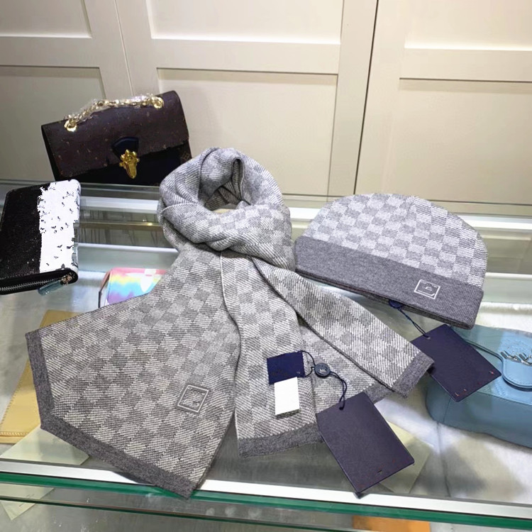 外贸热款棋盘格子针织羊毛围巾帽子套装二件套保暖男女百搭现货批|undefined