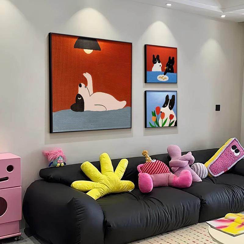 Dopamine Living Room Decorative Painting Sofa Background Wall Hanging Painting Abstract Art Mural Dining Room Bedroom Cute Mural
