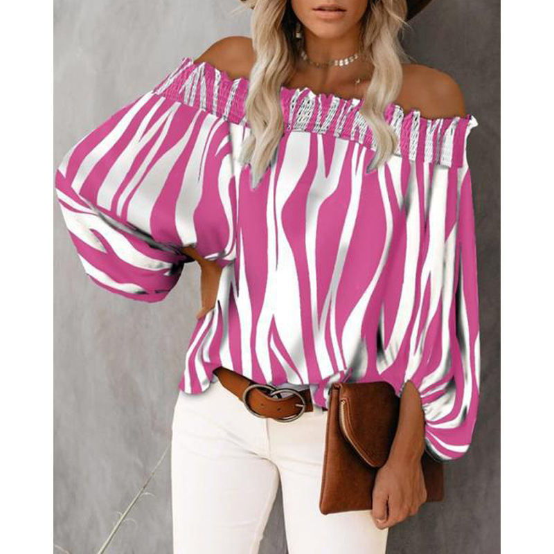 Bell Sleeve Sleeve Type Cotton Blend, Polyester Fabric Type Regular Top Length Blouse Tops Type Wholesale Women'S Elegant Stripe Long Sleeve Printing Blouses