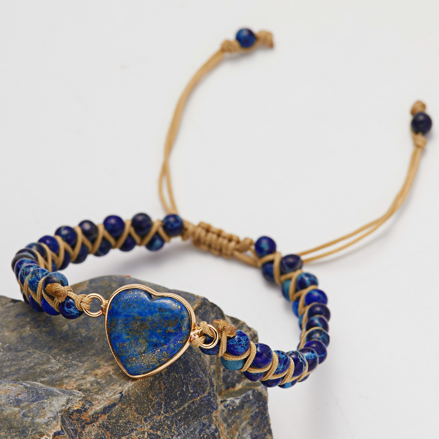 Women'S Gender Ethnic Style Heart Shape Natural Stone Knitting Bracelets