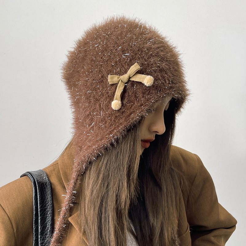 Chapeaux tricotés en fil papillon doux et mignon pour enfants automne hiver, protection des oreilles en peluche à la mode, visage_voghion.com