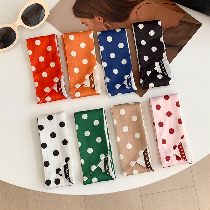 Pañuelo de seda de tira larga de lunares, sentido avanzado, nueva bufanda de muñeca, bolsa de atar, serpentina decorativa, todo fósforo, turbante multiusos, cinturón para el cabello