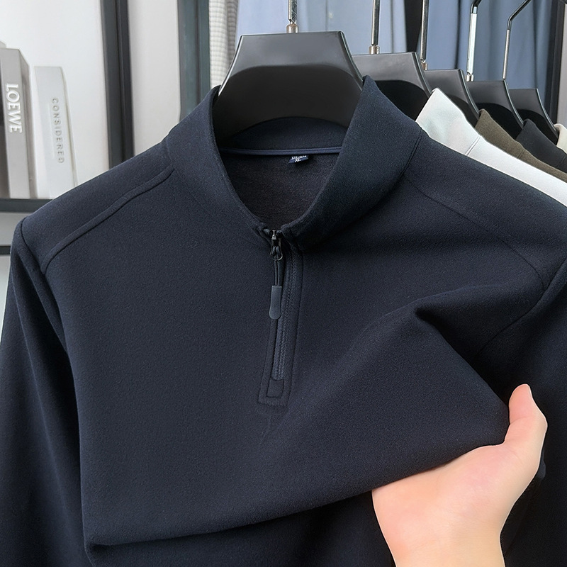 High-end cashmere men's half-zip stand-up collar long-sleeve sweatshirt, spring and autumn style, inner layer base shirt, men's clothing wholesale