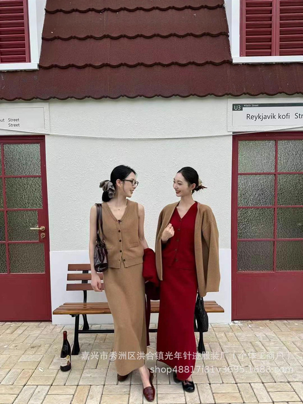 法式名媛毛衣套装女秋冬新款气质休闲针织开衫背心阔腿裤三件套|undefined