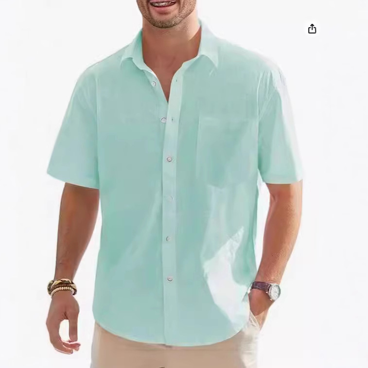 アマゾン速売通新型男性綿麻半袖シャツカジュアルボタンシャツビーチ夏上着帯|undefined
