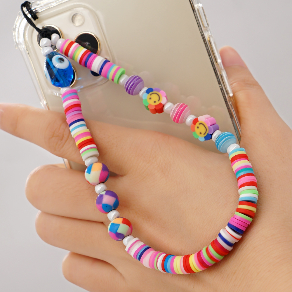 fashion glass eye bead mobile phone chain soft ceramic beaded smiley mobile phone rope NHYUZ625717picture2