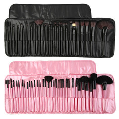 Set of 24 and 32 Factory-Sold Makeup Brushes in Original Wood Color, Black, and Pink for Beauty School Training and Cosmetics Tools