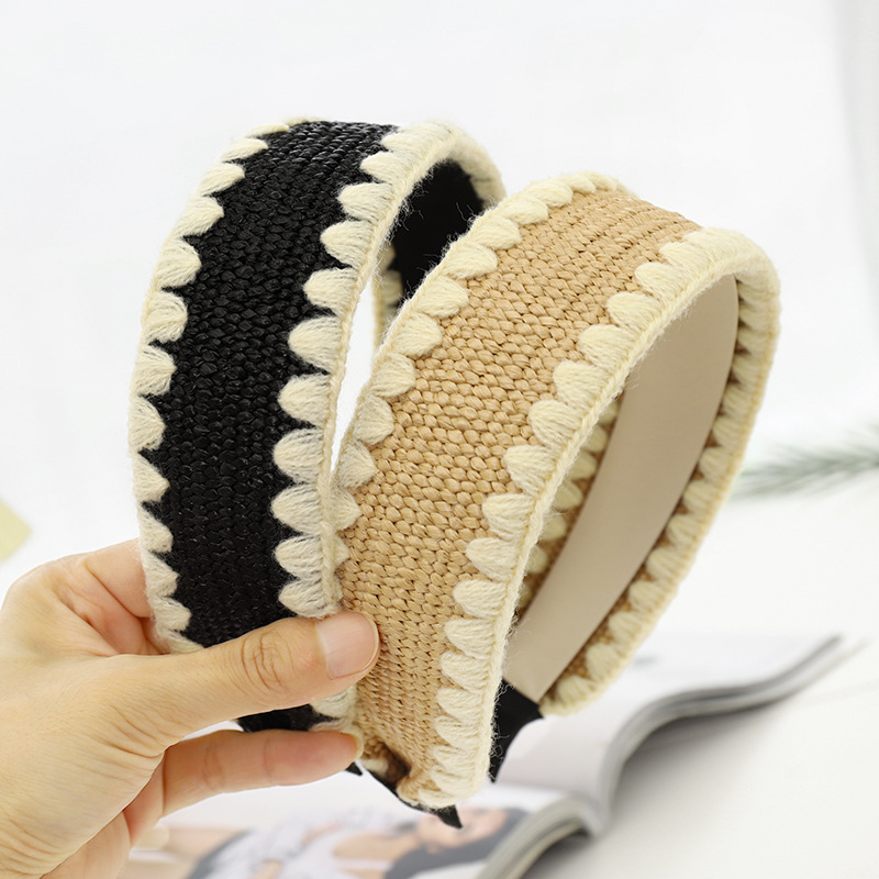 Cross-border New Arrival Hair Accessories Women's Korean Style Internet Celebrity Same Style Elegant Straw Headband Simple Edge Covered Flat Headband F639 display picture 9