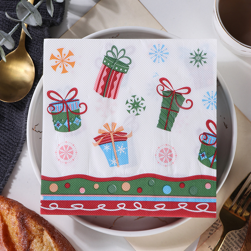 国境を越えたクリスマスの祝日装飾プリントナプキンヘラジカのティッシュパーティー赤いお祝いプリントティッシュ卸売り|undefined