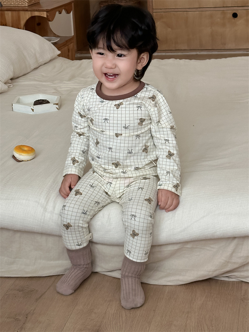 Hombres y niñas ropa de casa set de otoño ropa infantil coreana pijama infantil otoño bebé casa dos piezas set de otoño