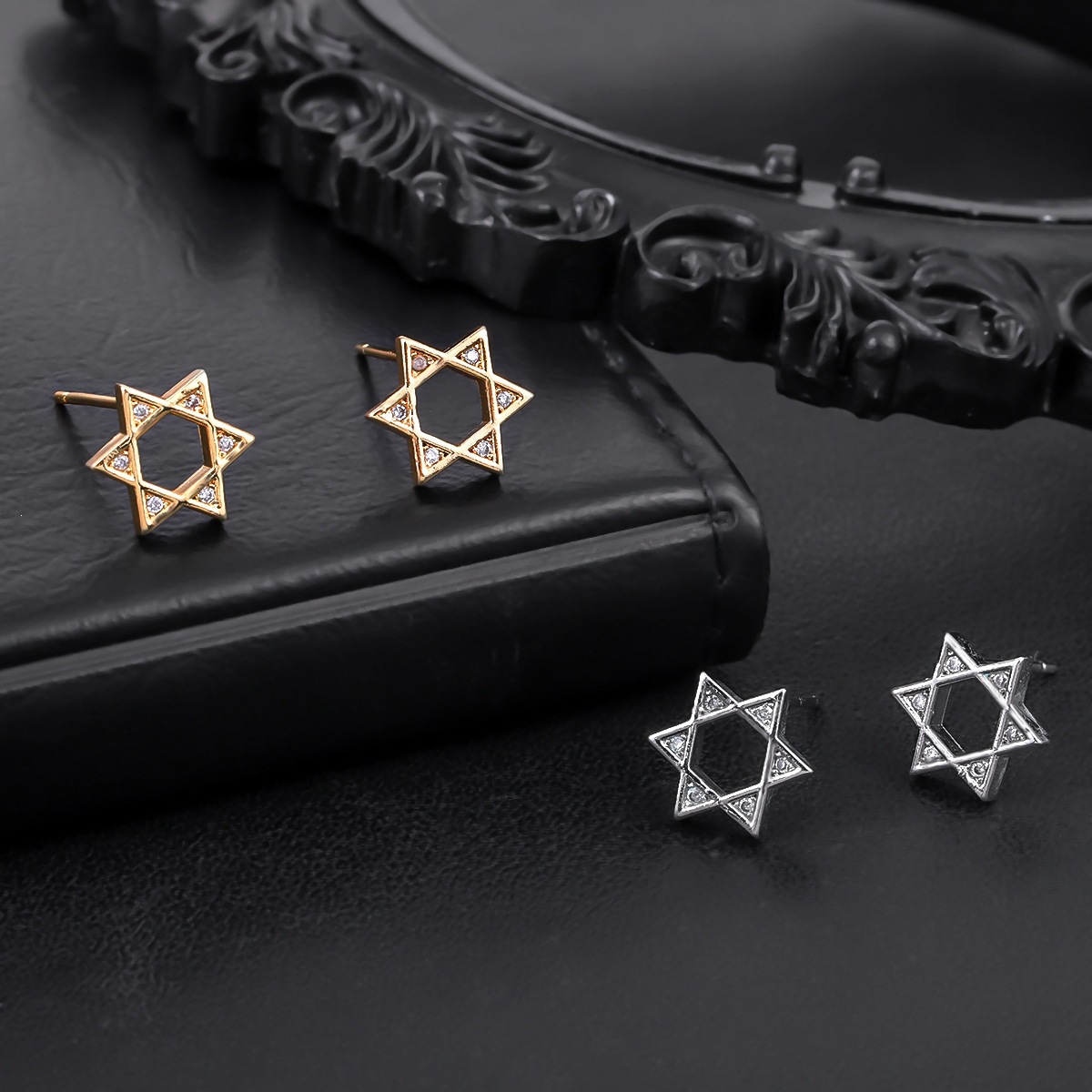 Hollow Hexagram Stud Earrings For Men Trendy Unique Accessories_voghion.com