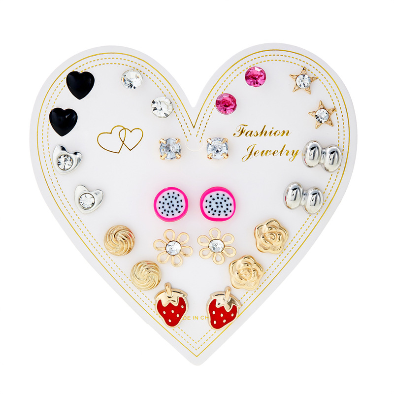 Heart Shape Pattern 1 Set Simple Style Classic Style Heart Shape Inlay Alloy Rhinestones Ear Studs