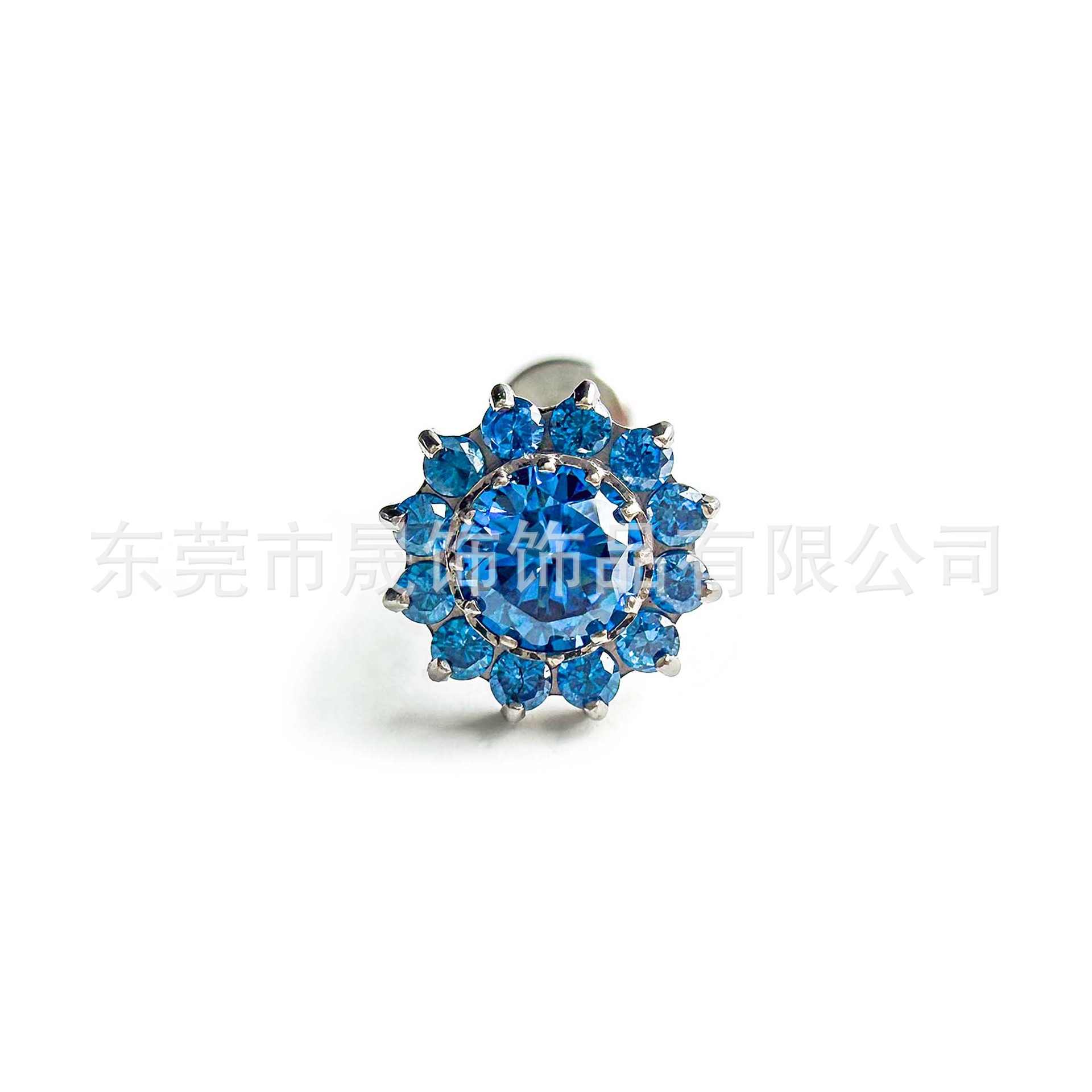 F136钛太阳花耳钉镶锆石肚脐钉G23钛合金唇钉人体穿刺饰品耳骨钉