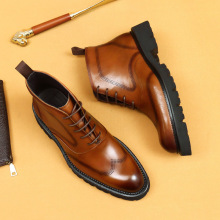 【预售非现货】冬季马丁靴男高帮英伦风真牛皮内里厚底雕花布洛克