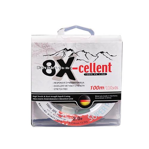 Powerful braided fishing line, 100 meters of colorful 8-strand PE line, suitable for float fishing and lure fishing, high power, 1 meter per color.