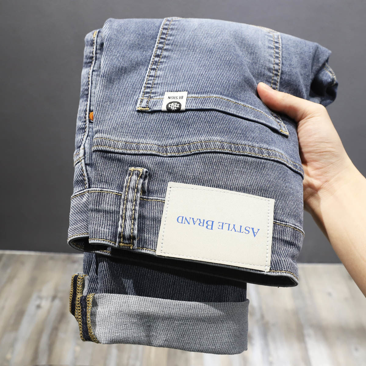 Pantalones vaqueros azules y grises de primavera y otoño para hombre, versión coreana, corte entallado, pierna pequeña, marca de alta gama, de moda, de tela cómoda._voghion.com