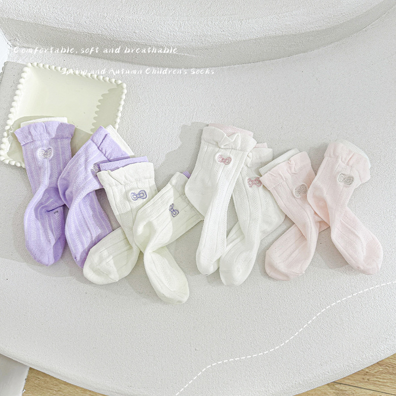 Autumn lace children's cute breathable socks with bow