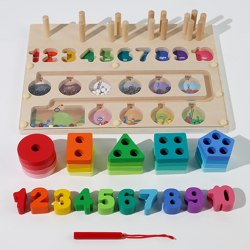Madera DE LOS NIÑOS conteo magnético color clasificación conjunto columna bloques construcción logarítmica laberinto caminar juguetes educativos