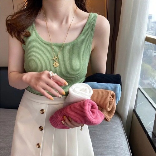 Ice silk ribbed strap vest women's summer  new outerwear sleeveless thin inner t-shirt casual undershirt 