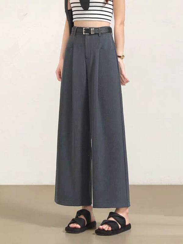 Nine-Point Suit Pants, Loose Wide-Leg Women's Summer Thin Style, 2026 New High-Waisted Drapey Casual Straight-Leg Pants for Petite Women