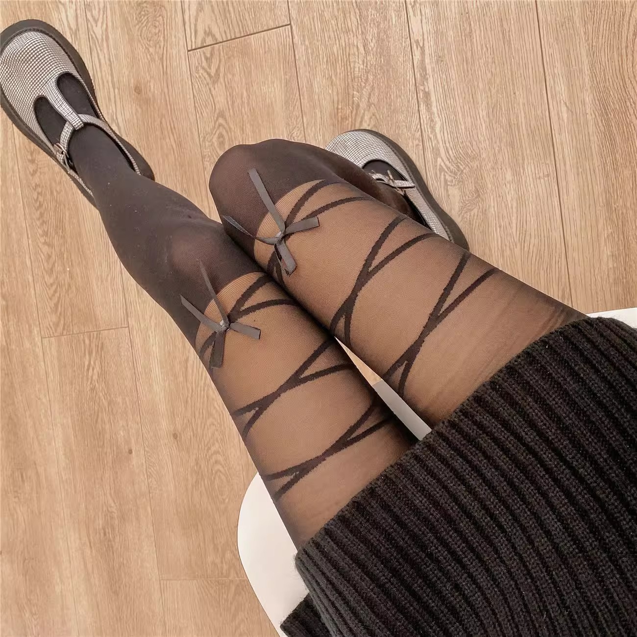 Japanese-Style Cross-Tie Bowknot Stockings Spring and Summer Thin White Sheer Sexy Black Stockings Women's Fake High Tube Pantyhose