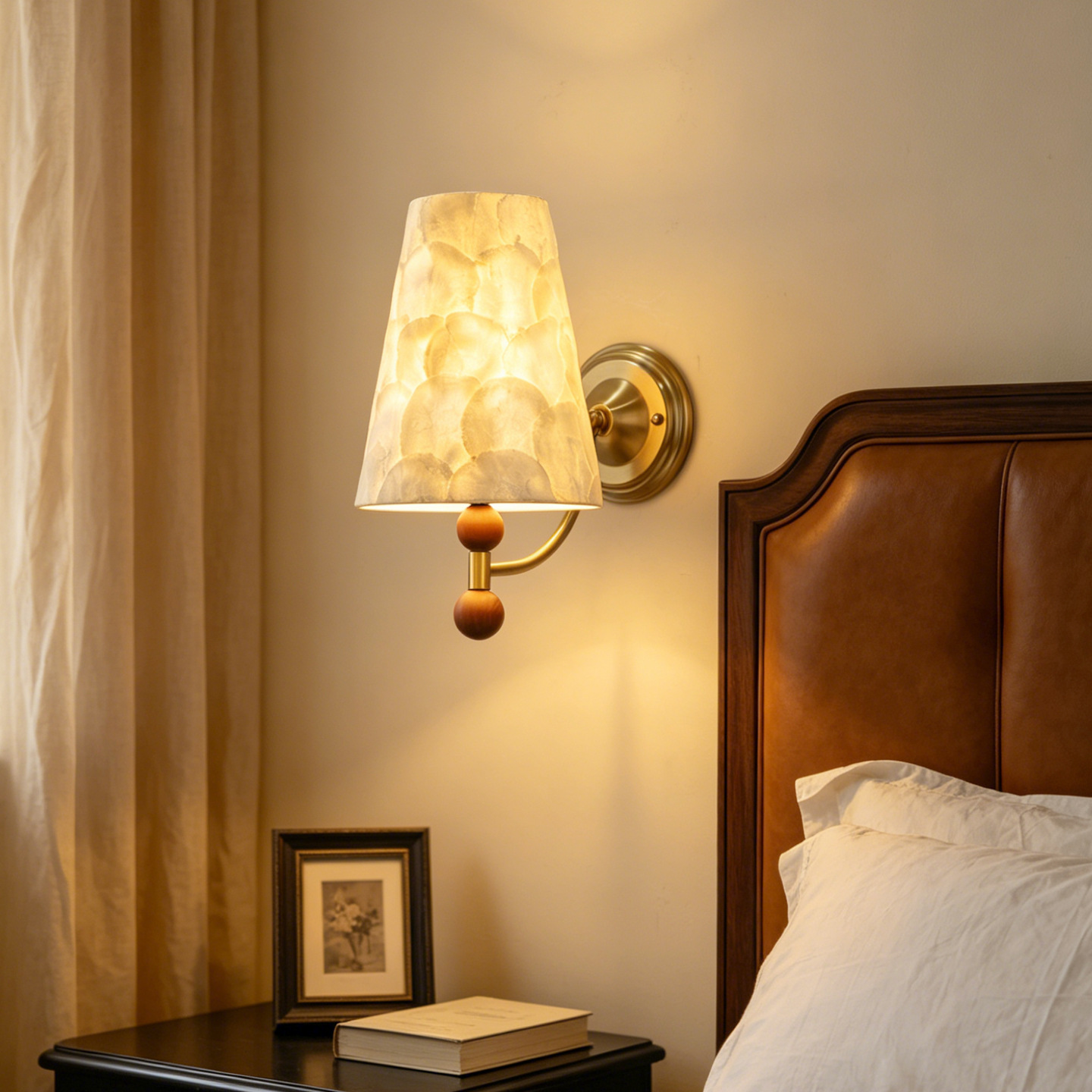 Lámpara de pared medieval francesa retro dormitorio cabezal de cama creativo conchas de alto nivel sentido pasillo de fondo L138