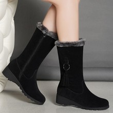 女士中筒靴2022冬新款歐美雪地靴女加絨加厚保暖側拉鏈棉靴女批發