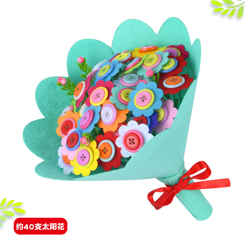 先生へdiy手作りプレゼントボタン花ハンド花幼稚園児手作り材料バッグ母の日プレゼント|undefined