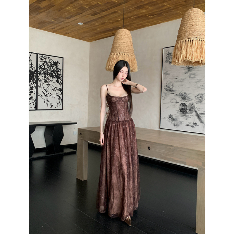 Real Shot of In-Stock French Lace Spaghetti Strap Long Dress, Birthday Light Evening Gown, Long Dress for Women Real Shot of In-Stock French Lace Spaghetti Strap Long Dress, Birthday Light Evening Gown, Long Dress for Women