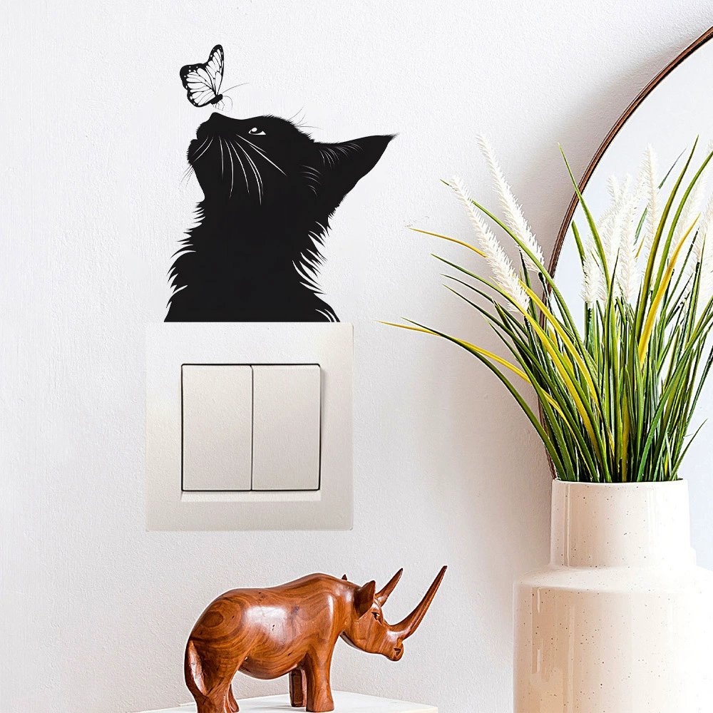 Внешняя торговля, трансграничная черная кошка, бабочка, спальня, гостиная, самоклеящаяся наклейка на переключатель, украшение для дома, украшение, настенная наклейка, оптовая продажа