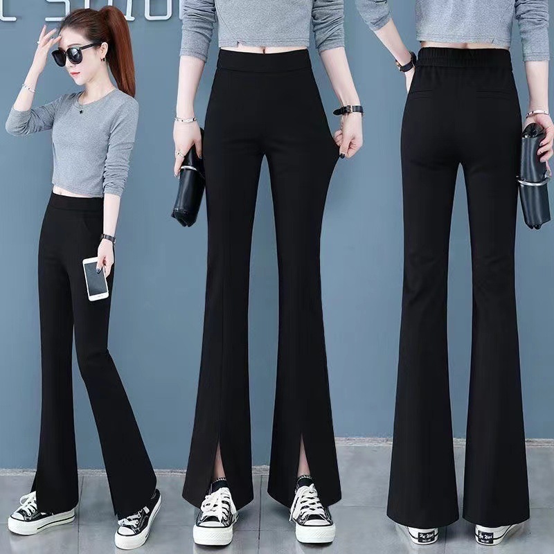 Split Flared Pants Women's 2024 New High Waist Slimming All-match Dagging Black Leggings Outer Wearing Small Western Style