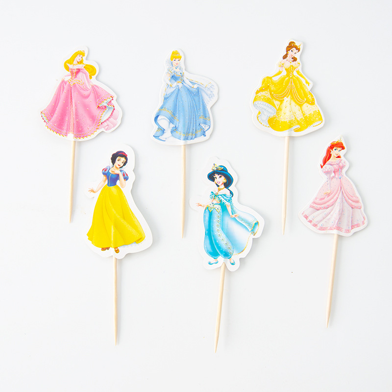 Tarjeta de palillo de dientes de papel grueso de doble cara-insertando Tarjeta de pastel de cumpleaños Decoración de Pastel de papel-insertando plug-in 24 piezas